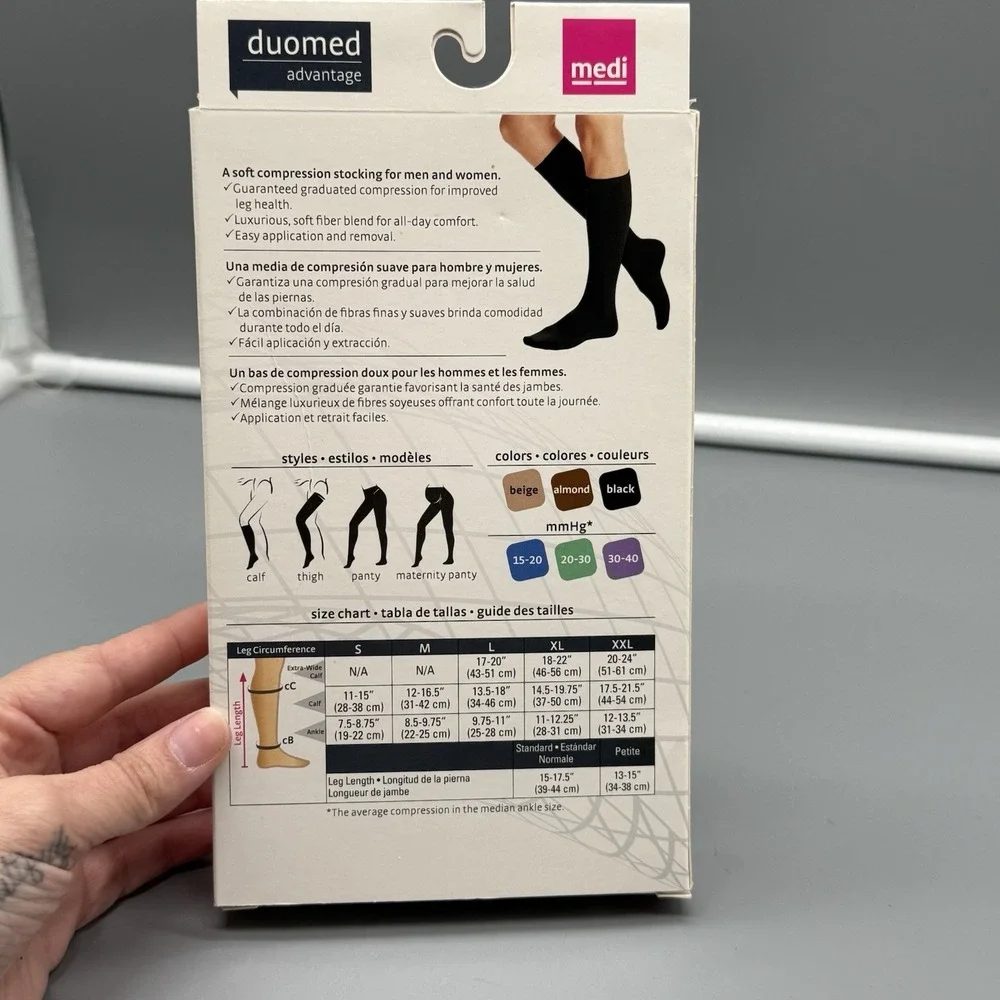 Duomed Advantage 20-30 mmHg Compression Knee High Black Size L Open Toe NEW